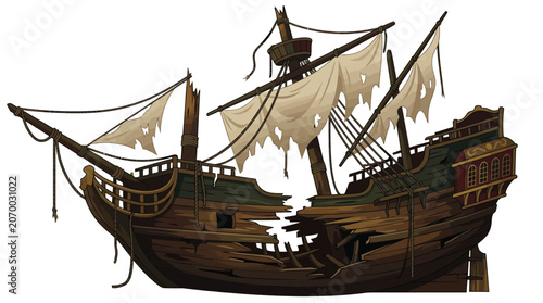 Vintage Wooden Sailing Ship.