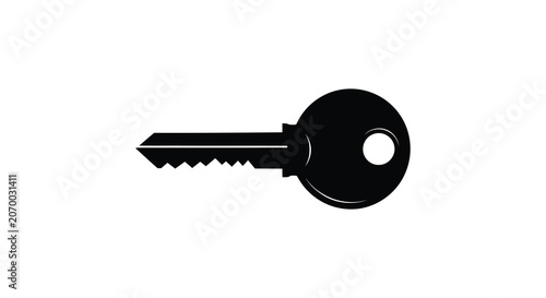 Classic metal key with circular head black silhouette