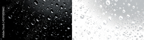 Vászonkép Water drops clinging to a surface isolated on transparent and black background s