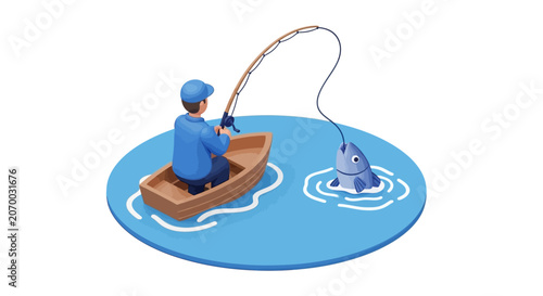 Man fishing from boat.