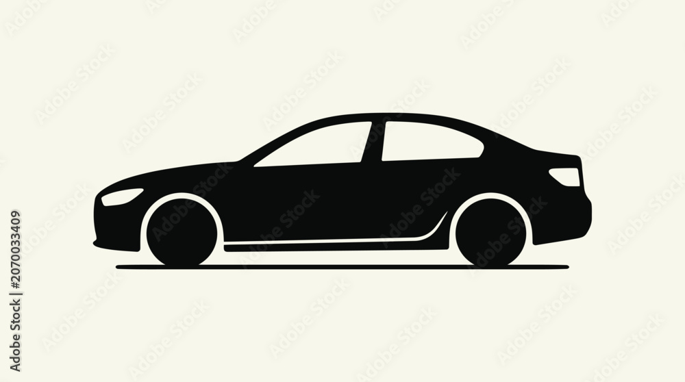 Fototapeta premium A simple black silhouette of a modern sedan car on a light background