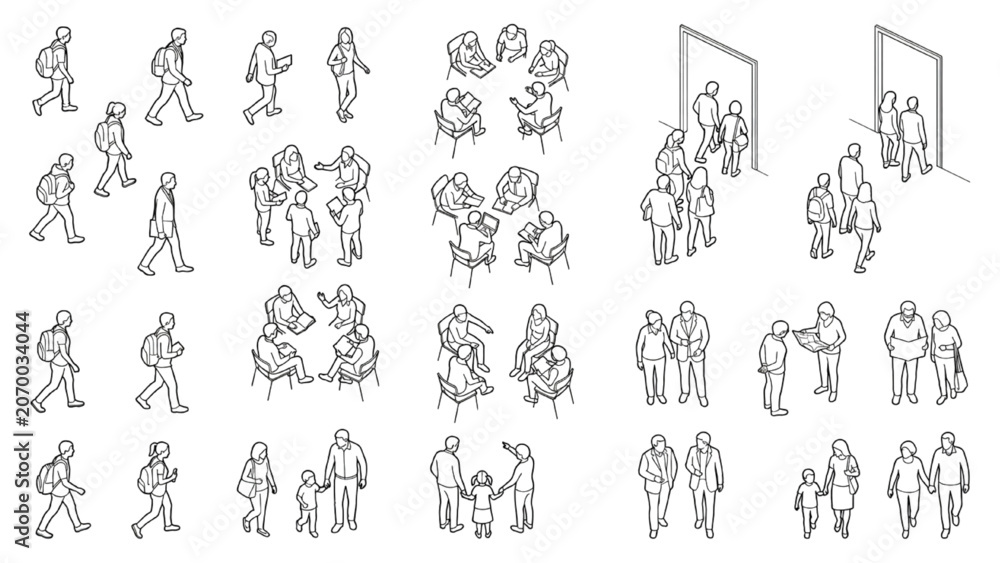 Fototapeta premium Educational People CAD Blocks Collection with Students, Study Groups and Campus Users