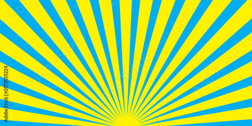 Quadro em tela Yellow sunbeams or sun rays background with dots pop art design