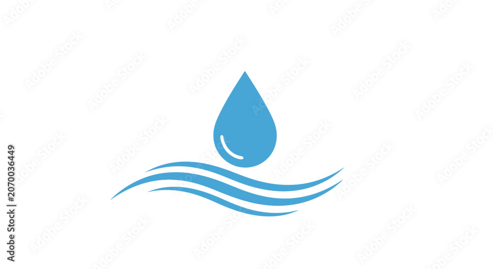 Fototapeta premium Abstract illustration of a blue water droplet and waves conveying purity and freshness
