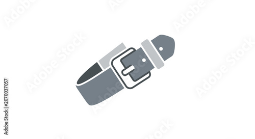 A simple flat vector illustration of a classic leather belt with a metal buckle
