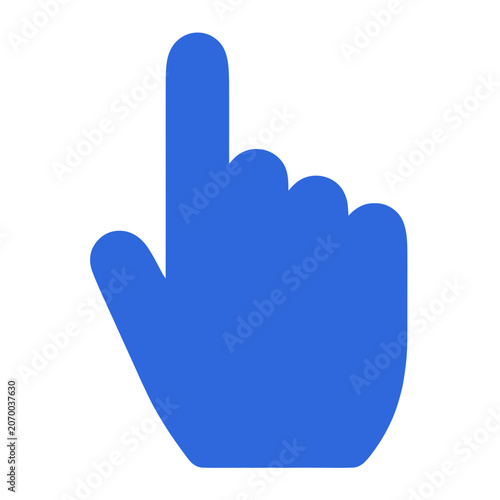 Blue hand gesture vector icon showing a pointing finger directed upwards for instructional or navigational use