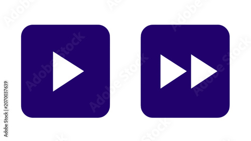 Media playback control symbols featuring play and fast forward buttons in purple rounded squares