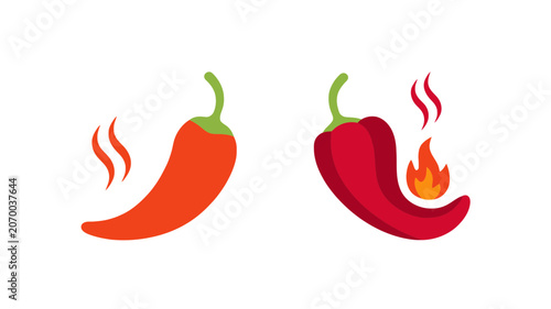 Spicy food indicators showing red chili peppers with heat waves and fire flame symbols