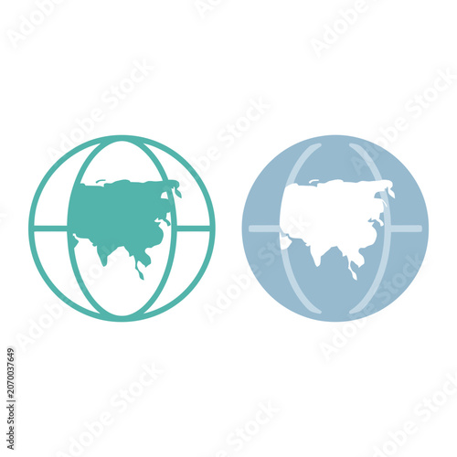 Regional map icons of the western hemisphere showing the Americas on stylized globe outlines