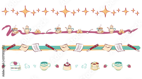 Tableau sur toile Retro Cafe Dessert Decorative Line Border Set