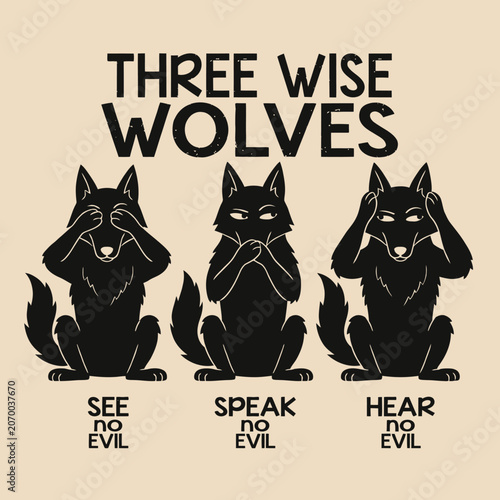 Fotografi Three wise wolves see no evil.