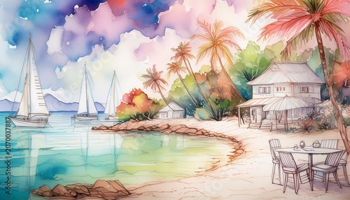 tropical beach with palm trees