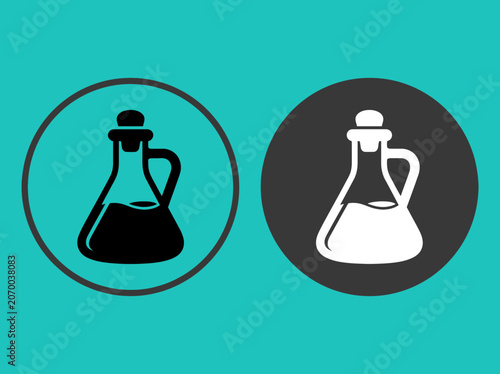 A sleek bottle icon depicting liquid oil, presented in contrasting black and white, perfect for culinary and kitchen graphics.