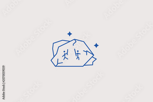 Εκτύπωση καμβά Cave wall rock painting with two stick figures line icon for history museum, ancient art gallery, tourism boutique