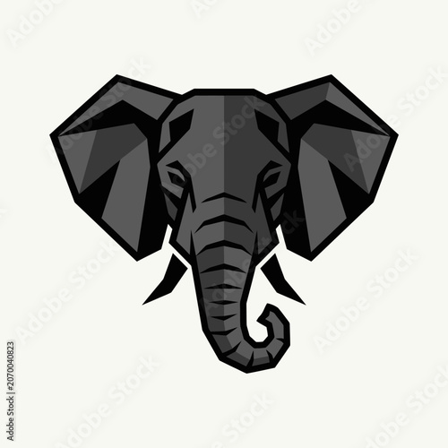 A stylized geometric illustration of a large elephant head on a plain background