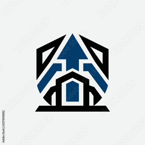 A geometric abstract emblem featuring a bold upward pointing arrow design