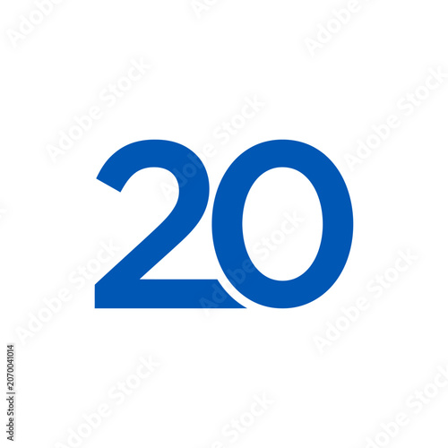 A bold blue number twenty isolated on a clean white background