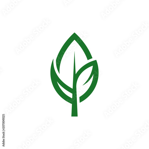 A minimalist green leaf icon isolated on a clean white background