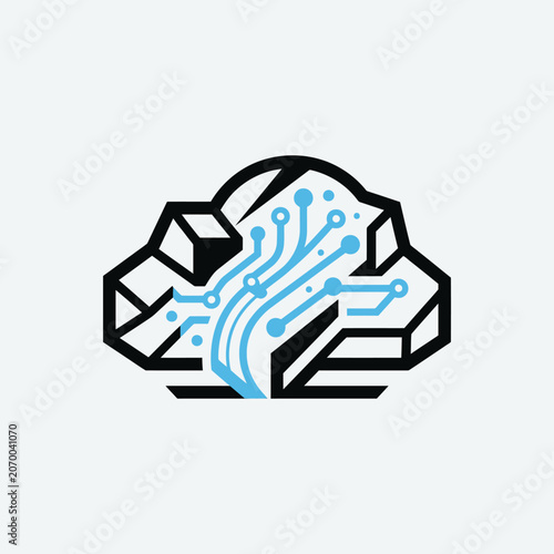 A stylized digital cloud icon featuring integrated circuit board patterns