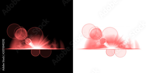 Картината върху платно Red lens flare effect with circular light orbs and horizontal beam on a dark bac