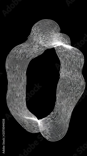 Abstract white distorted line ring on black.