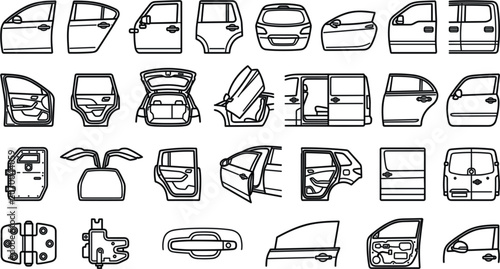 Quadro su tela Car Door and Automotive Body Component Vector Icon Set Featuring Sedan Doors, Sl
