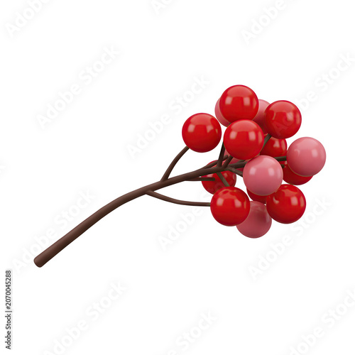 3D render of red and pink berries on a brown branch