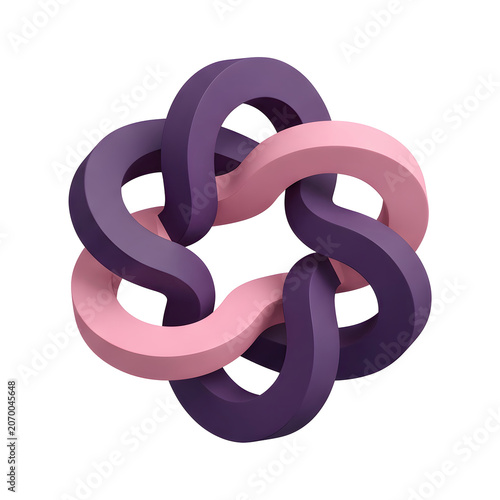 Abstract interlocking rings in purple and pink, transparent background