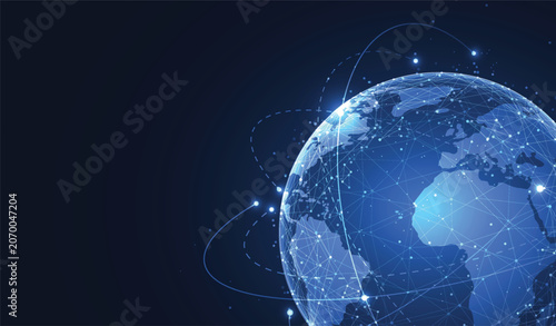 Futuristic digital globe with internet communications and telecommunication data transfer.