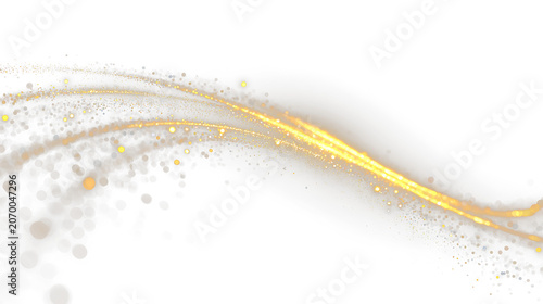 Creative design of golden glitter particles flowing isolated on transparent background, for festive occasions and celebrations, light overlay, PNG