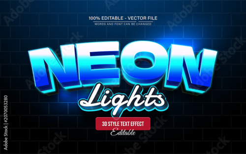 Neon Lights Blue Glow 3D Editable Text Effect for Retro Typography and Electric Sign Design