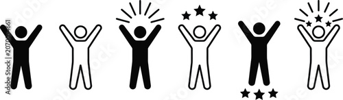 Foto Celebrating People Silhouettes With Stars Black On White Background