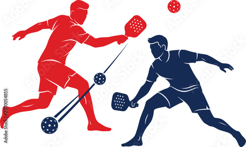 Foto Pickleball Players Silhouette In Red And Blue Dynamic Sports Illustration