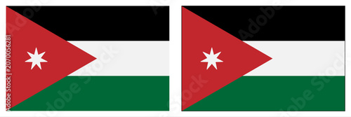 Jordan flag icon. Jordan flag in red, green, black, white colour with star combination, Jordan flag in round, heart, rectangular and wave shape.