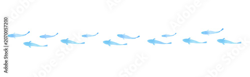 上から見た複数の青い魚が泳ぐ水彩風イラスト 