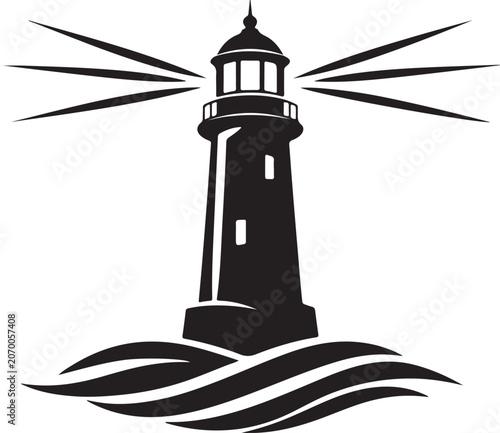 Elegant lighthouse icon vector illustration for maritime navigation, coastal safety and guidance.