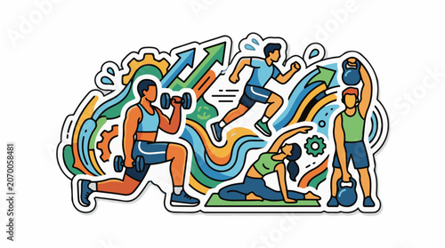 A vibrant illustration showcasing people engaging in various fitness activities