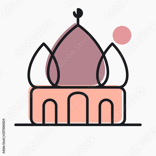 Fotografia Minimalist line art illustration of a whimsical mosque with pink domes and a crescent moon