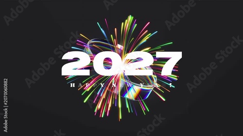 Colorful Fireworks Display Celebrating Happy New Year 2027 in the Night Sky Video