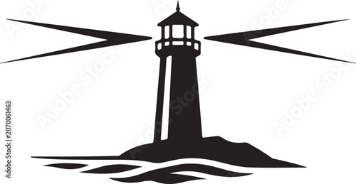 Tableau sur toile Minimal black lighthouse beacon overlooking the sea, vector icon for maritime navigation and safety