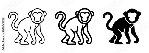 Photography Three Monkey Icons: Outline, Line Art, and Silhouette Vector Graphics for Wildli