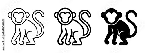 Photography Monkey Icons Set, Simple Line Art and Silhouette Vector Graphics, Primate Symbol