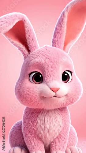 Cute 3D pink bunny rabbit looking up.