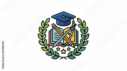 Colorful academic icon with graduation cap
