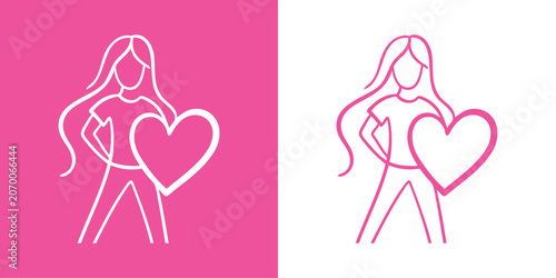 Foto Logotipo con dibujo minimalista con líneas de una chica joven de pie de frente s