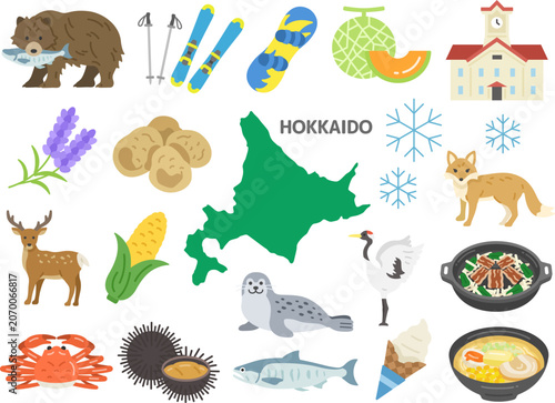 いろいろな、北海道名物・名産のイラストセット