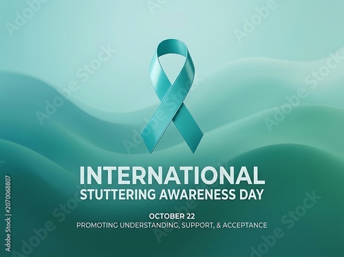 Teal awareness ribbon for international stuttering awareness day with supportive message and date