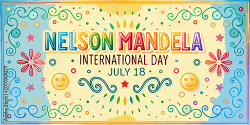Cuadro en lienzo Nelson Mandela Day Floral Ornament Vector Illustration With Gradient Background