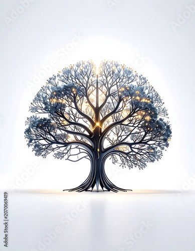 A tree with glowing branches against a white background