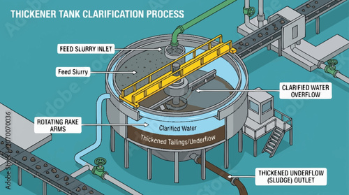 Foto Industrial thickener tank for slurry clarification in processing plant